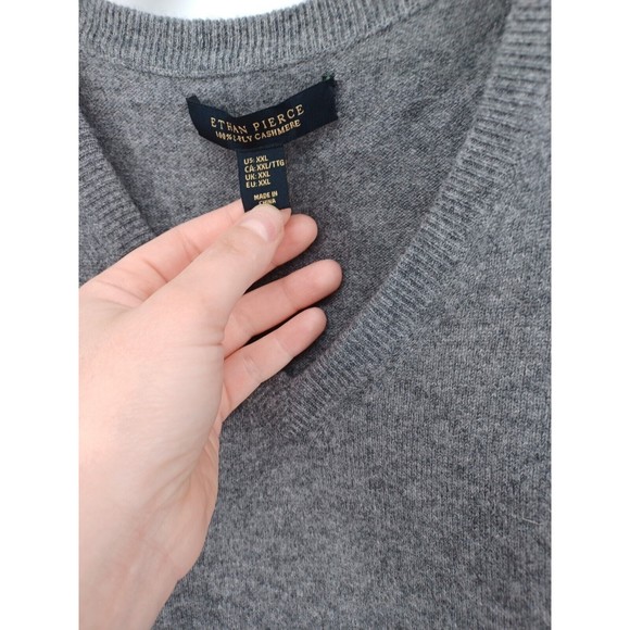 Ethan Pierce Men's Pullover Sweater Long Sleeve Gray XXL V-Neck 100% Cashmere. - Picture 2 of 6